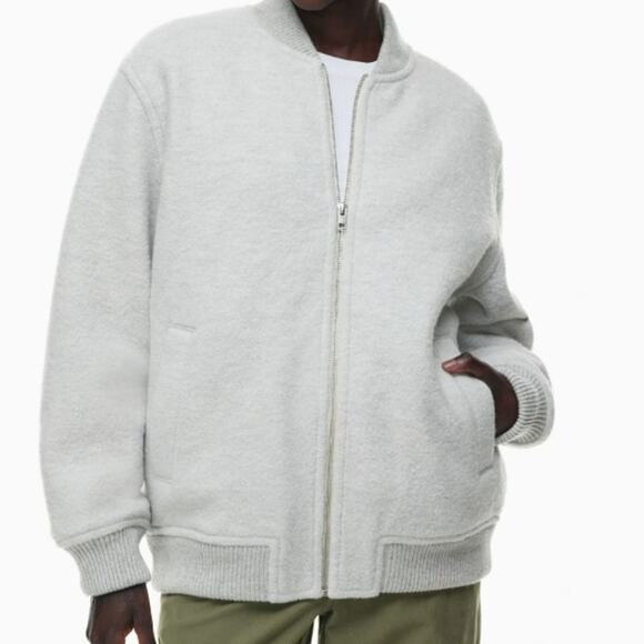 Aritizia Wilfred Free Insulated Merino Wool Bomber Jacket Tan Cream Rib Trim M - Picture 1 of 10